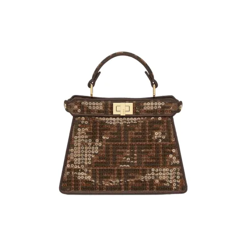 FENDI Peekaboo ISeeU FF Жаккардовая ткань с блестками Сумка через плечо Сумка Экстра маленькая Женская Коричневый