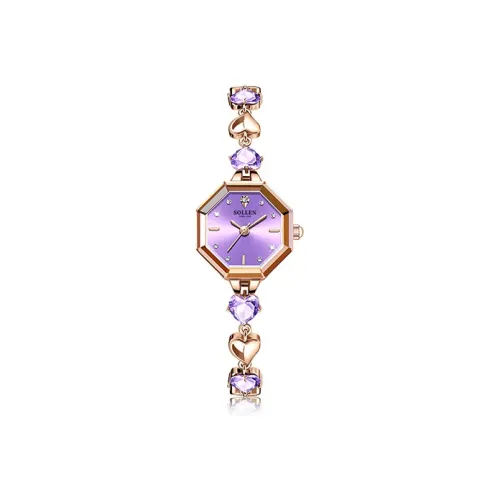 SOLLEN Кварцевый механизм нержавеющая сталь ремешок женские часы фиолетовый циферблат модель SL471
