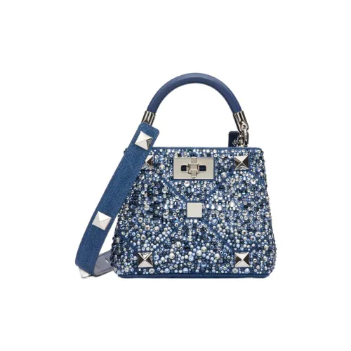 Valentino Roman Stud Denim Сумка через плечо Сумка Обычная Женская Синяя