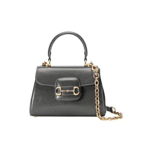 GUCCI Horsebit 1955 Кожа Сумка через плечо Сумка Мини Женская Серого цвета