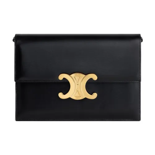 CELINE Блестящая сумка через плечо из коровьей кожи женская черная