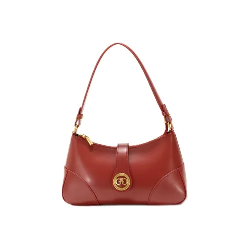 GXFMOD Коровья кожа Одно плечо Через плечо Сумка-багет Большая Женская Красная