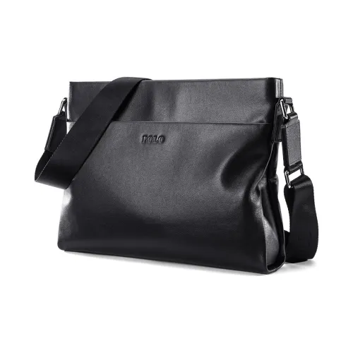 Поло крупнозернистая текстура коровья кожа плечо сумка большая мужская черная