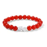 Браслет из бусин с китайскими благоприятными животными из серебра 999 пробы (красный агат)