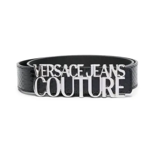 VERSACE JEANS COUTURE Текст Логотип Плавная пряжка Телячья кожа Ремень Женские Черный
