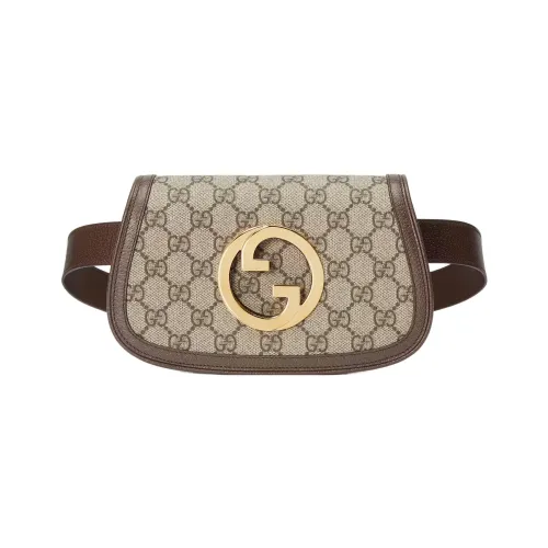 GUCCI Blondie Холст с кожей Сумка из холста Бананка Женская Эбеновый