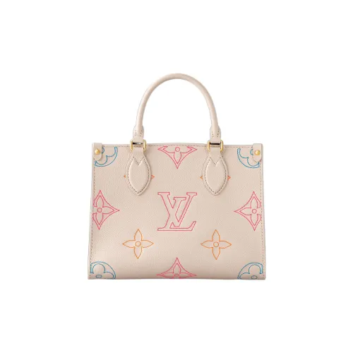 LOUIS VUITTON ONTHEGO Мягкая крупнозернистая текстура кожи коровы джунгли сумка-тоут сумка для покупок сумка маленькая женская экрю