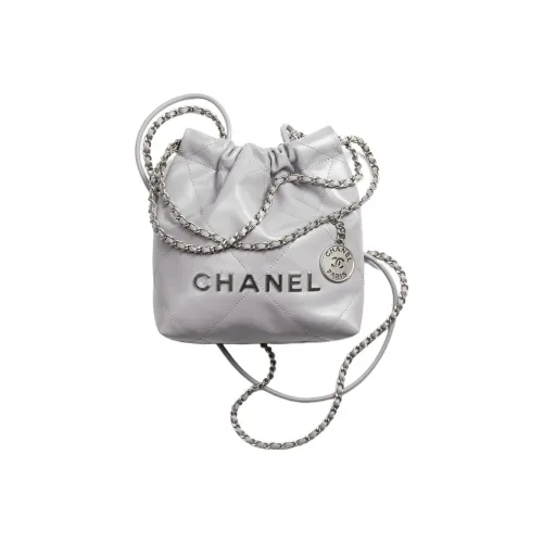 CHANEL 22Bag Яркий Телячья кожа Ведрообразная Сумка Сумка через плечо Мини Женская Серебряная