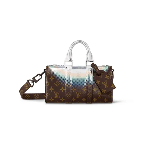 LOUIS VUITTON Keepall Холст Сумка через плечо Мужская Серебряная Синяя Коричневая
