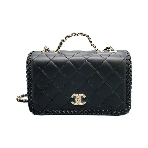 CHANEL Lambskin Flap Bag Crossbody Bag Shoulder Bag Medium Women's Black