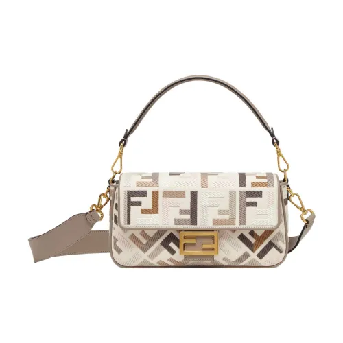 FENDI Baguette Холст Портативная Сумка через плечо Сумка на плечо Средняя Женская Многоцветная