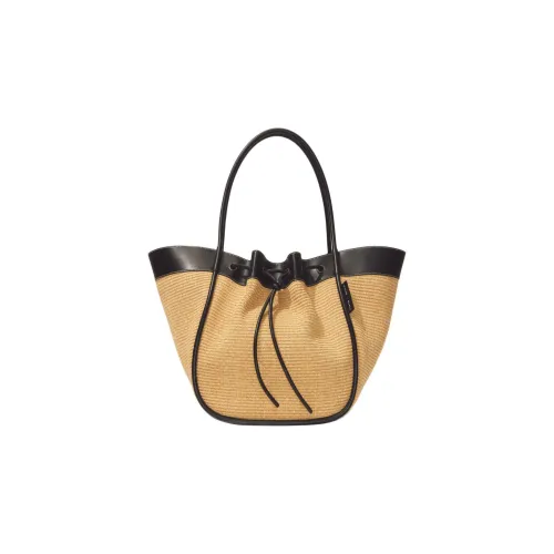 PROENZA SCHOULER Рафия с кожаными вставками Тоут Сумка Сумка для покупок Сумка Сумка через плечо Экстра-большая Женская Черная Песочная