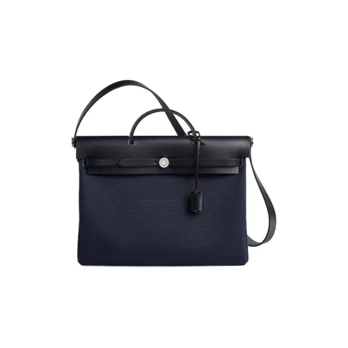 HERMES Herbag Zip Холст с Hunter Коровья кожа Сумка Женская Морской синий