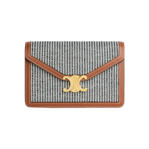 CELINE Triomphe Ткань Коровья кожа Цепь Кошелек Женский Дымчатый черный