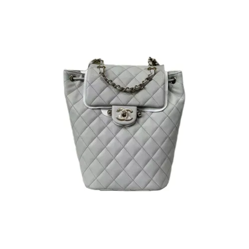 CHANEL Коровья кожа Salzburg Рюкзак Большой Женский Синий Серый