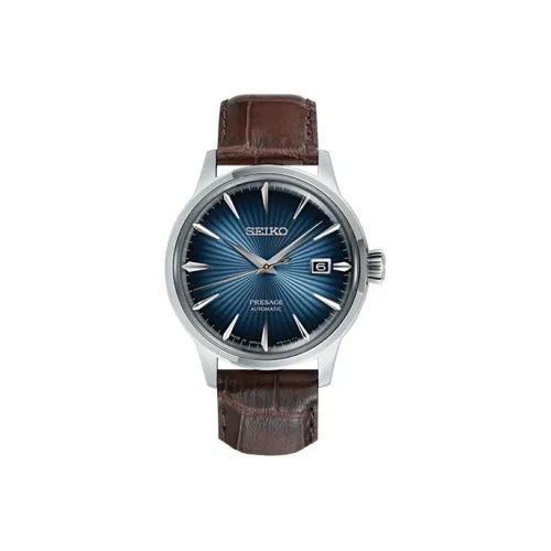 SEIKO Механический механизм Кожаный ремешок Часы Мужские Синий циферблат