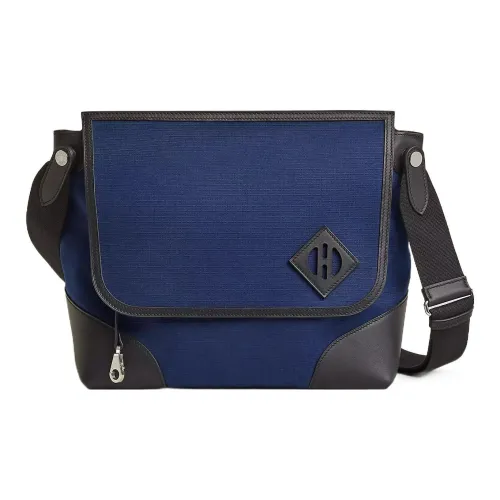 HERMES Bivouac Холст Swift Телячья кожа Сумка через плечо Мужской Синий Черный