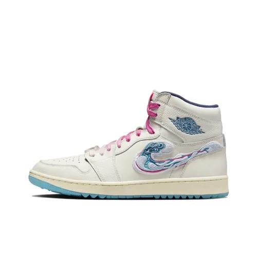 JORDAN Air Jordan 1 Винтажные Баскетбольные Кроссовки Высокие Бело-Розовые Унисекс