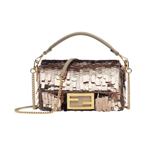 FENDI Baguette Блестки с кожаными вставками портативная сумка через плечо мини женская цвет голубино-серый