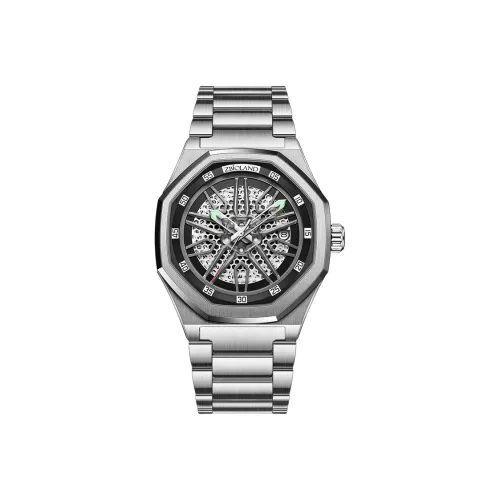 ZBIOLAND Автоматический Механический Механизм Стальной Ремешок Мужские Часы Серебристый Циферблат ZBL3660