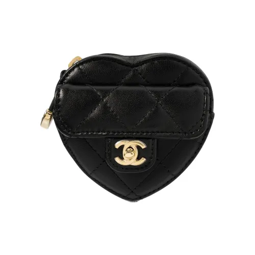 CHANEL 22SS Lambskin Heart-Shaped Clutch Heart-Shaped Wallet Coin Purse Wristlet Bag Women's Black CHANEL 22SS Сумка в форме сердца из овечьей кожи кошелек в форме сердца кошелек для монет браслетная сумка черный для женщин