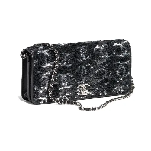 CHANEL Блестки Evening Bag Сумка Сумка через плечо Маленькая Женская Черная и Серебряная