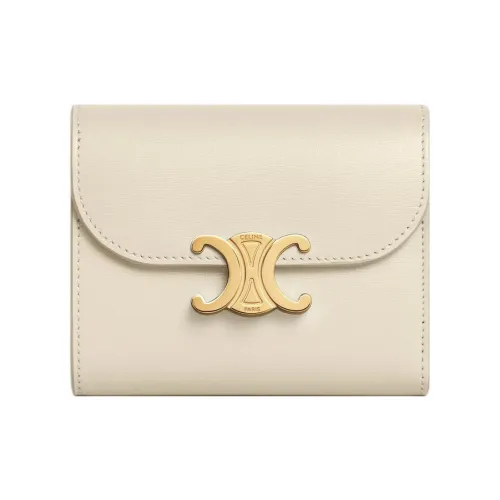 CELINE Triomphe Блестящий Коровья кожа Кошелек Маленький Женские Известняк