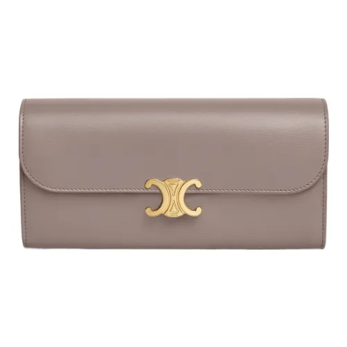 CELINE Triomphe Блестящий Телячья кожа Кошелек Большой Женские Пыльно-розовый