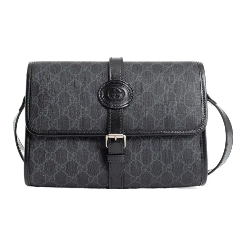 GUCCI Canvas с кожаными вставками курьерская сумка сумка через плечо средний размер мужская черная