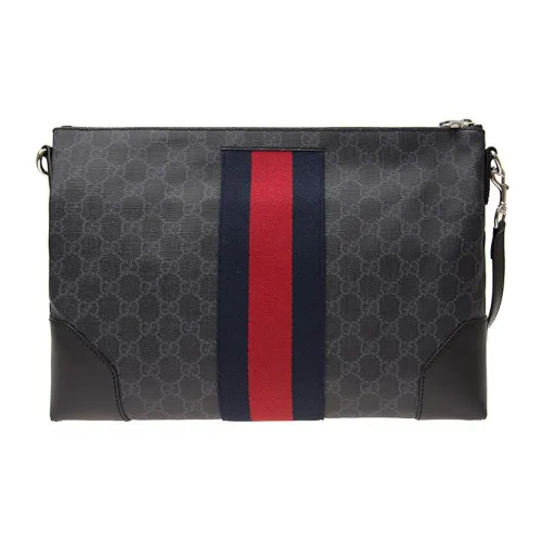 GUCCI Canvas с кожаными вставками курьерская сумка сумка через плечо мужская черная серая