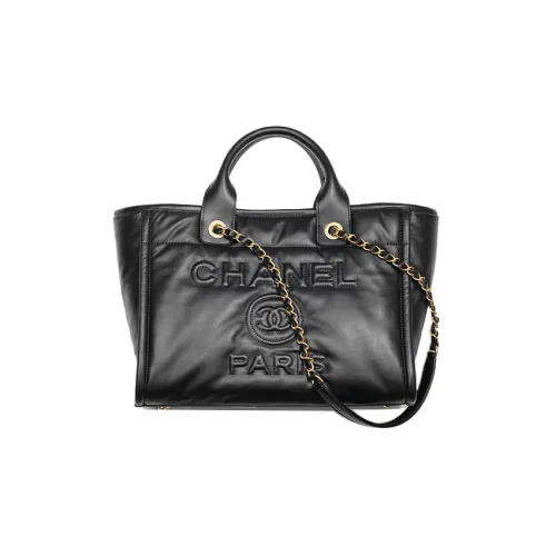 CHANEL Телячья кожа Тоут Сумка Сумка для покупок Сумка через плечо Сумка Маленькая Женская Черная