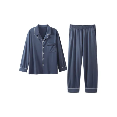 JINGYUN Deep Pajama 60 Пижамный комплект Осенний Мужской Синий Кошка Серый