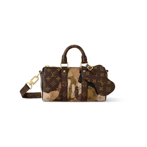 LOUIS VUITTON Keepall Холст и Кожаная Сумка Сумка через плечо Сумка через плечо Путешественная Сумка Мужская Коричневая