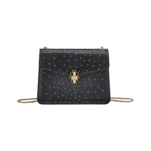 BVLGARI Serpenti Forever Кожа Galuchat Сумка через плечо Маленькая Женская Черная