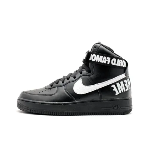Supreme x Nike Air Force 1 World Famous Черный Высокий Топ Скейтборд Кроссовки Мужской Черный Белый
