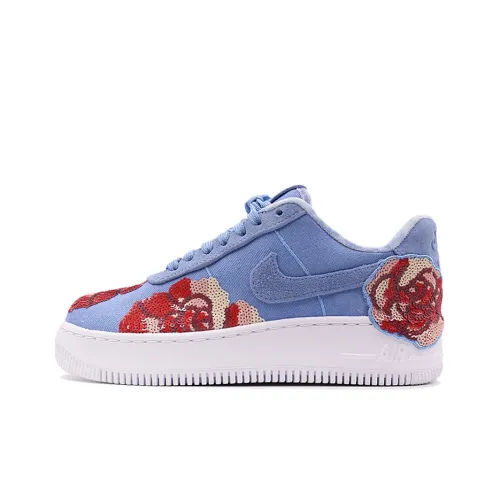 Nike Air Force 1 Denim Rose Sky Women's Slip-Resistant Abrasion-Resistant Low-Top Skateboarding Shoes Women's Blue Red
