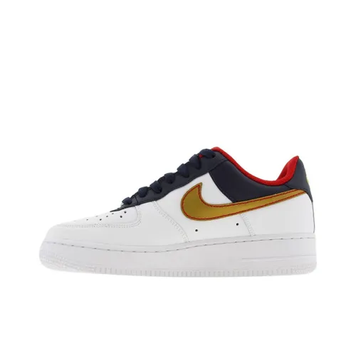 Nike Air Force 1 Термостойкий Slip-Resistant Амортизация Устойчивый к истиранию Низкий Топ Скейтбординг Кроссовки GS Белый Золото Синий