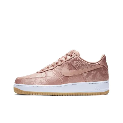 CLOT x Nike Air Force 1 Покрытие Устойчивое к истиранию Низкий Топ Скейтборд Кроссовки Унисекс Розовое Золото