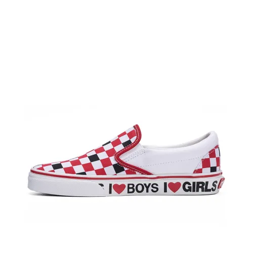 Vans Slip On Heart Low Skateboard Shoes Unisex White Red