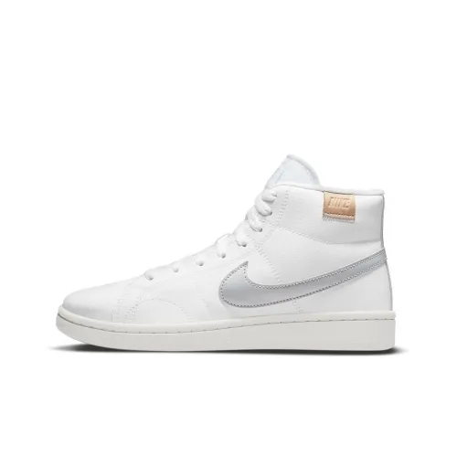 nike Court Royale 2 MID Противоскользящие Устойчивые к износу Легкий MID Топ Скейтборд Кроссовки Женские Белые Серебряные