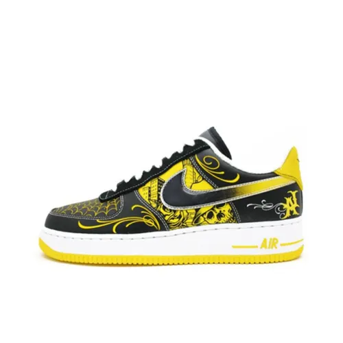 Nike Air Force 1 MR. Мультяшный Livestrong Low Топ Скейтборд Кроссовки Мужские Черные Желтые