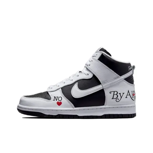 Supreme x Nike Dunk High Топ Скейтборд Кроссовки Унисекс Черный Белый