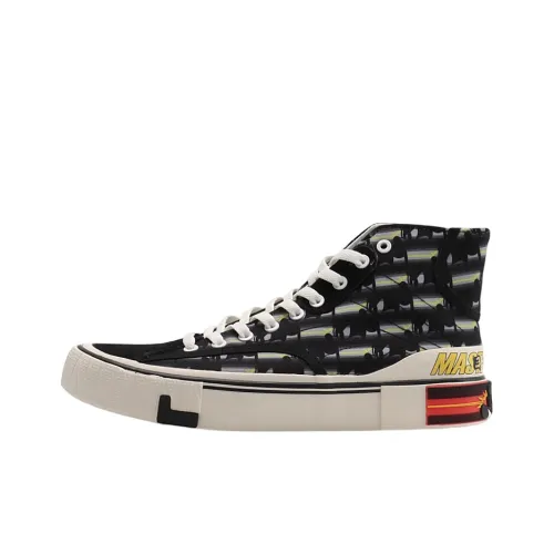 LiNing Disney Gongfu Бежевый Guide Slip-resistant Abrasion-resistant Lightweight High Top Скейтборд Кроссовки Мужские Черные