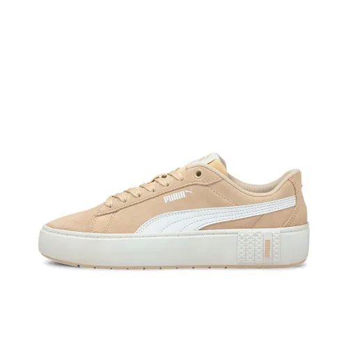 PUMA Smash Series Платформа V2 Замша Низкий Топ Скейтборд Кроссовки Женские Хаки Белый