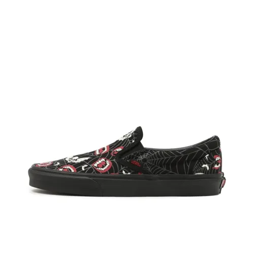 Vans Slip On Свечение Frights Классический Низкий Топ Скейтборд Кроссовки Унисекс Черный Красный Белый