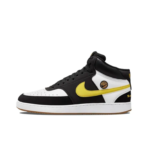 nike Court Vision Mid Износостойкий и Легкий MID Топ Скейтборд Кроссовки Мужские Черный Белый Желтый