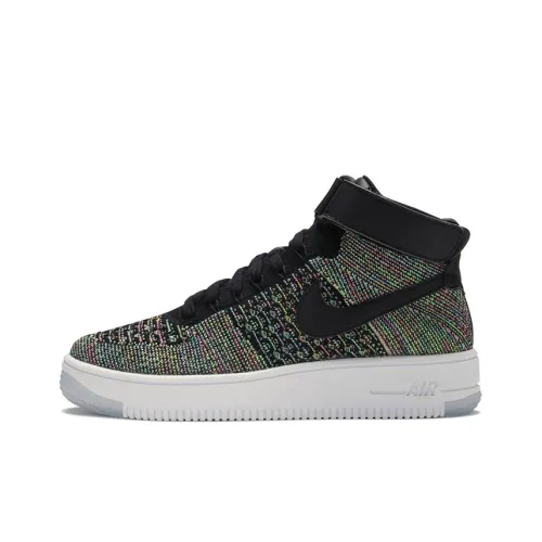 Nike Air Force 1 Ультра Flyknit Slip-resistant Shock Absorbers MID Топ Скейтбординг Кроссовки Женские Черный Многоцветный Вязаные Ткани
