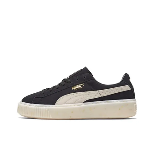 PUMA Suede Series Платформа Низкие Кроссовки для скейтбординга Женские Черный Белый Золото