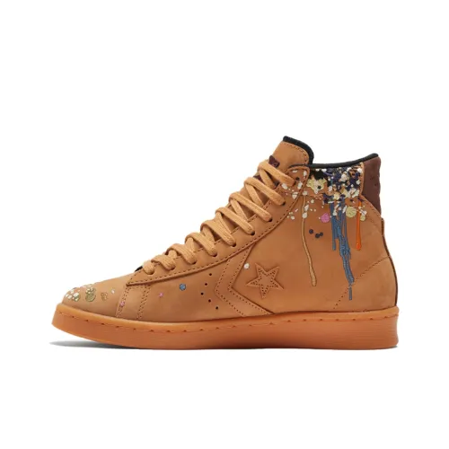 Bandulu x Конверс Cons Pro Leather Slip-Resistant Abrasion-Resistant High-Top Skateboard Shoes Unisex Brown Pink