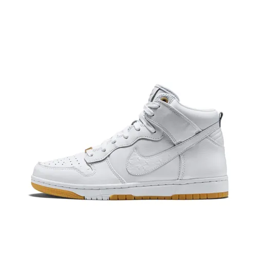 Nike Dunk Comfort Премиум QS Покрытие Амортизация Ударостойкость Высокий Топ Скейтборд Кроссовки Унисекс Желтый Белый